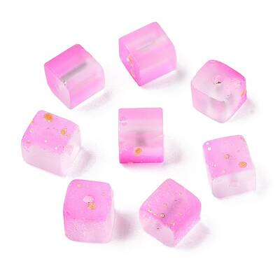 Frosted Glass Beads with Golden Glitter Powder