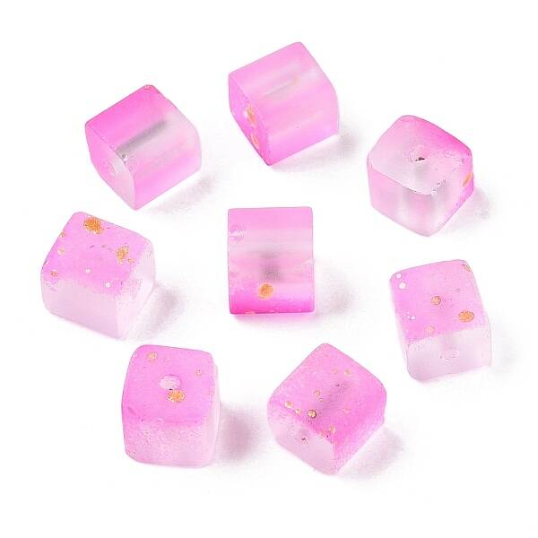 Frosted Glass Beads with Golden Glitter Powder