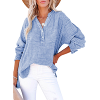 Dokotoo Women's Casual Button V Neck Long Sleeve Shirts Oversized Solid Blouses Tops 100% Cotton Boyfriend Style Loose Fit fo...