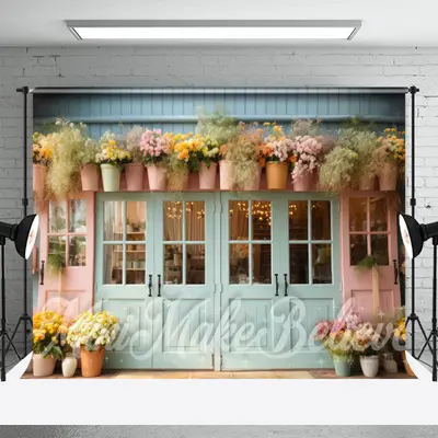 Blue Pink Door Floral Vase Backdrop For Photography - Aperturee