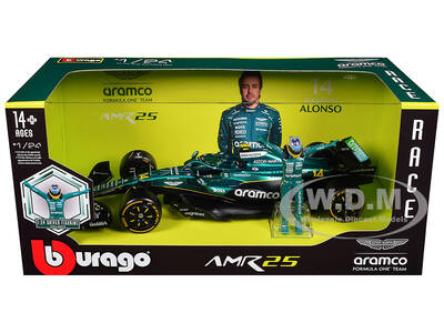 Aston Martin AMR25 #14 Fernando Alonso Aramco Formula One F1 World Championship (2025) with Driver Figure 1/24 Diecast Mo...