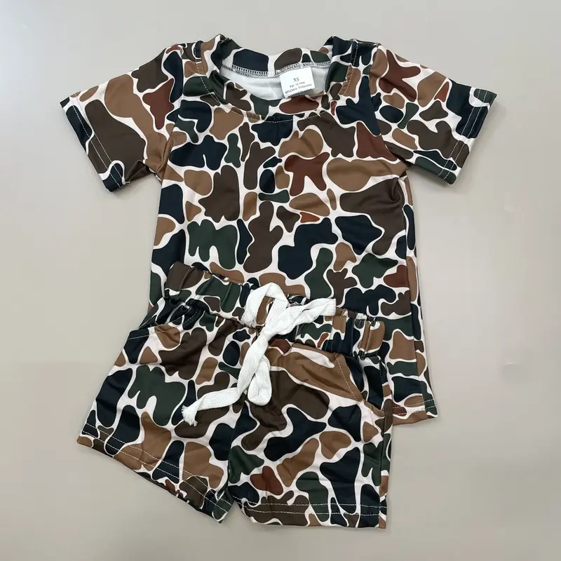 kids clothing boy summer shorts set camo outfit boy hunting clothes pockets shorts set