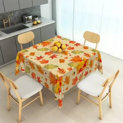 Fallen Maple Leaves Autumn Pumpkin Square Tablecloth - Aperturee