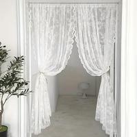 Rose Flower Embroidery Lace Privacy Door Curtain, 2 Counts/set Romantic Door Curtain, Light Filtering Door Curtain for Home P...