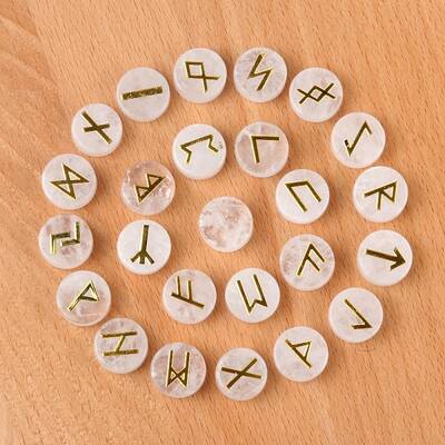 Tumbled Natural Quartz Crystal  with Carved Rune Words