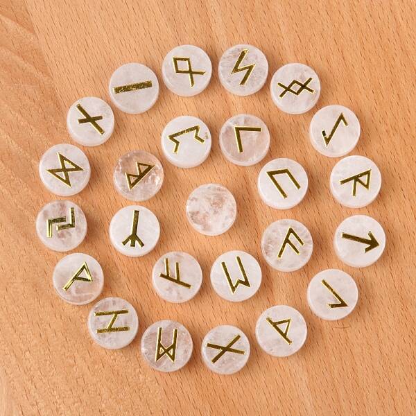 Tumbled Natural Quartz Crystal  with Carved Rune Words