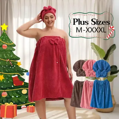 Plus Size Solid Color Bath Towel, 2 Counts/set Adjustable Bathrobe with Pocket, Soft Water Absorbent Bathrobe for Bathroom, S...