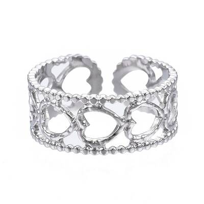 Non-Tarnish 304 Stainless Steel Heart Wrap Open Cuff Ring