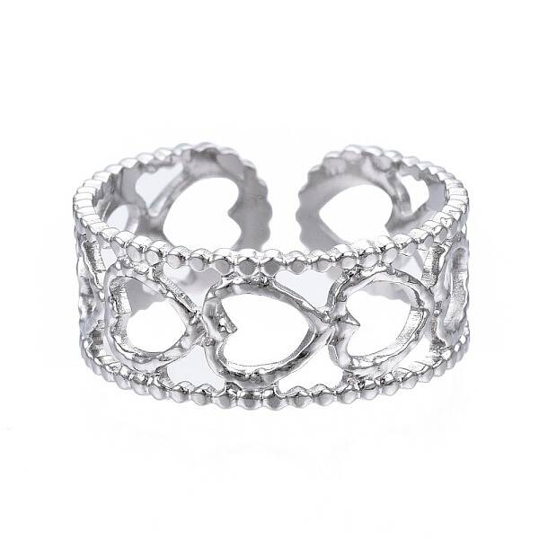 Non-Tarnish 304 Stainless Steel Heart Wrap Open Cuff Ring