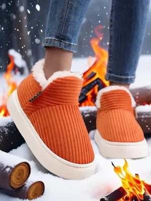 Women's Solid Color Plush Snow Boots, Casual Soft Comfortable Home Slippers, Warm Slippers for Indoor & Outdoor Use for Fall ...