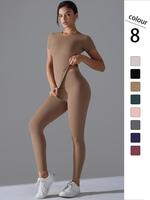 Women's Solid Round Neck Tee & Waist Leggings Tracksuit Set, Sporty Breathable Quick Drying Outfits Yoga Gym Workout Running,...