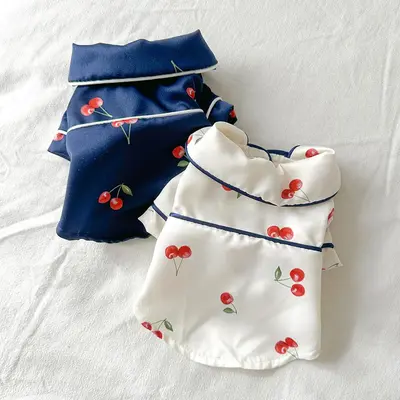 Cherry Print Pet Pajama, Cute Pet Sleepwear, Pet Clothes for Small Dogs & Cats, Comfortable Pet Pajama, Dog & Cat Clothing Su...