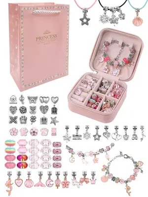 Princess Themed Heart & Star & Shell Design Jewelry Making Kit, Including Beads & Charms & Accessories, DIY Jewelry Making Ki...