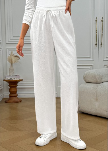 Modlily White Pocket Wide Leg Elastic Waist High Waisted Pants - L