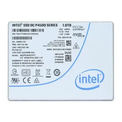 Intel SSDPE2KX010T701 | DC P4500 1TB Triple-Level Cell PCI Express 3.1 x4 NVMe U.2 2.5-Inch Solid State Drive