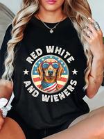100% Cotton Funny Dachshund Red White and Wieners Weiner Dog 4th of July T-Shirt