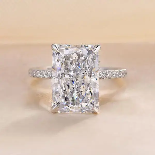 【V8】Radiant Ice Flower Cut Promise 4CT Rings  Engagement Rings Radiant Cut Promise Rings for Her Wedding Bands for Women-...