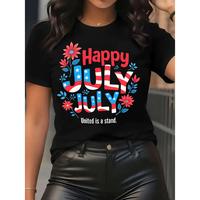 fourth of july womens  happy july usa flag print t set for casual brea able polyester machine washable casual summer wear ame...