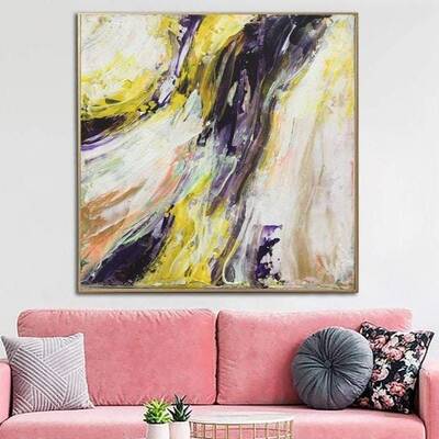 Extra Large Canvas Yellow Paintings On Canvas Abstract Waterfall Expressionist Art Modern Painting Acrylic Painting Wall Deco...
