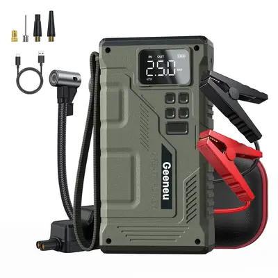 Geeneu Jump Starter with Air Compressor, 5000A Portable Car Jumper, 150PSI Digital Tire Inflator, Type-C Quick Charge Charger...