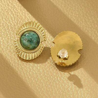 304 Stainless Steel Natural African Turquoise(Jasper) Stud Earrings