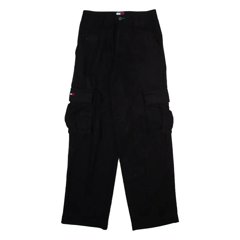 TOMMY HILFIGER Cargo Camo Mens Trousers Black Relaxed Straight Wool W28 L30