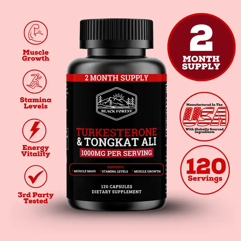 Black Forest Supplements Turkesterone & Tongkat Ali Supplement, 1000mg Per Serving, 120 Capsules, 2 Month Supply