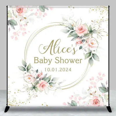 Custom Green Leaf Floral Spring Baby Shower Backdrop - Aperturee