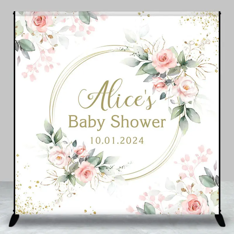 Custom Green Leaf Floral Spring Baby Shower Backdrop - Aperturee