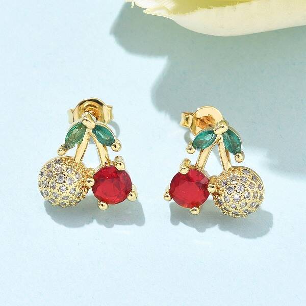 Brass Cubic Zirconia Stud Earrings