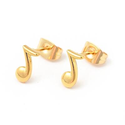 304 Stainless Steel Tiny Musical Note Stud Earrings with 316 Stainless Steel Pins for Women