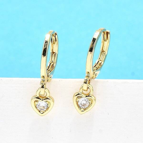 Brass Micro Pave Clear Cubic Zirconia Hoop Earrings