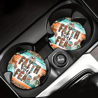 Creative Letter Print Pattern Round Car Coaster, 2 Counts Letter Pattern Non-slip Car Cup Holder Decorative Mat, Car Interio...