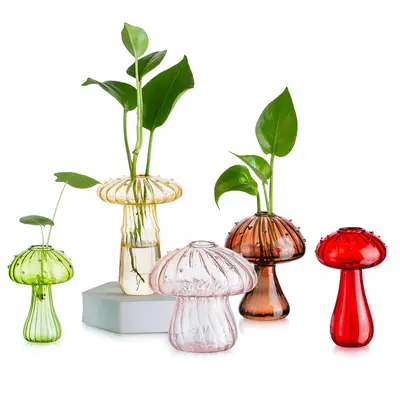 NUPTIO Colorful Mushroom Glass Vase Mini Cute Hydroponic Indoor Planters Gifts for Women Room Table Decor Windowsill Propagat...