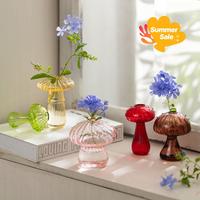 Colored Mushroom Vase Set of 5 Mini Cute Glass Vases for Indoor Plants, Interior Decor, Colorful Dopamine Decor