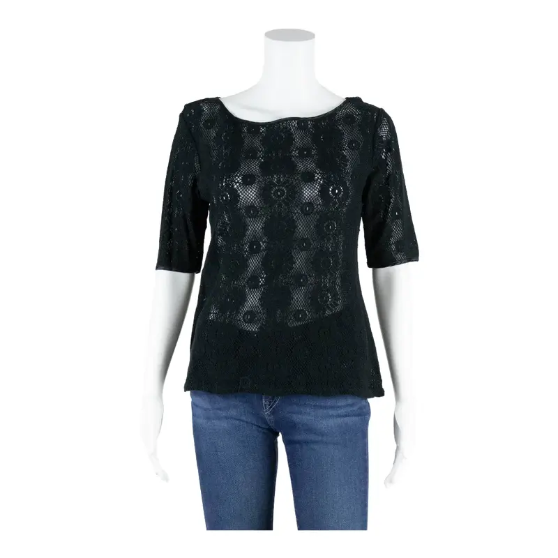 BANANA REPUBLIC Crochet Top Black Short Sleeve Womens S