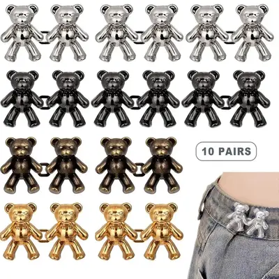 【Clearance】 Cute Bear Design Waist Button, 10 Pairs Colorful Bear Design Jeans Waist Button, Detachable No-punch No-seam ...