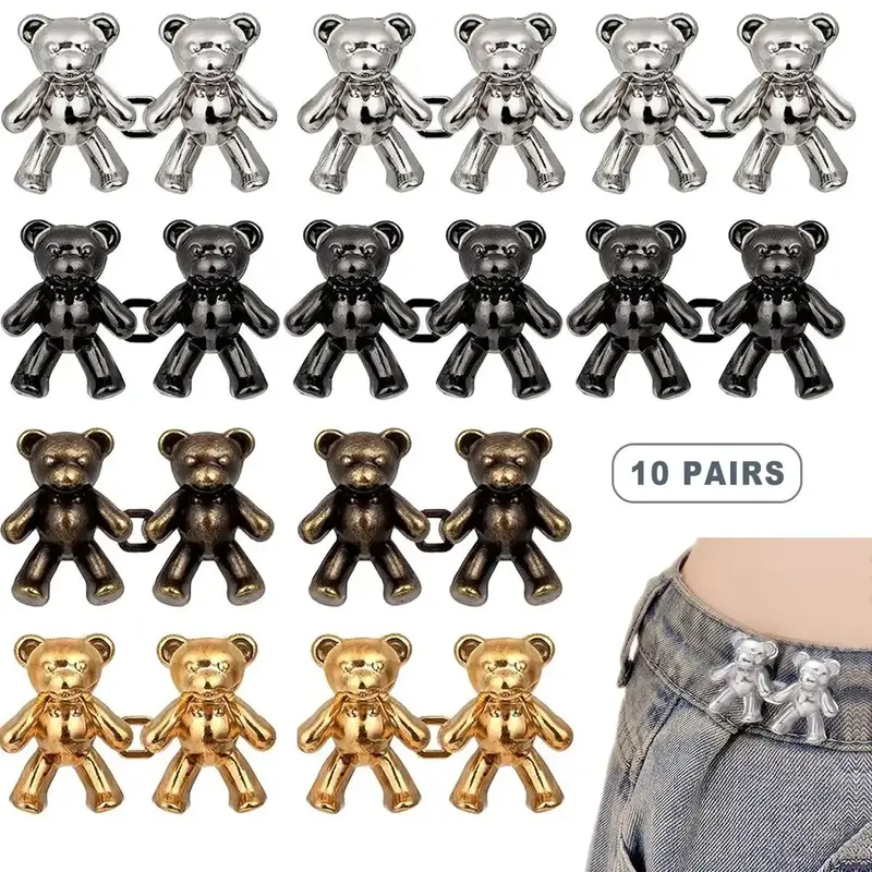 【Clearance】 Cute Bear Design Waist Button, 10 Pairs Colorful Bear Design Jeans Waist Button, Detachable No-punch No-seam ...