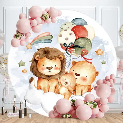 Aperturee Animals And Balloons Circle Baby Shower Backdrop