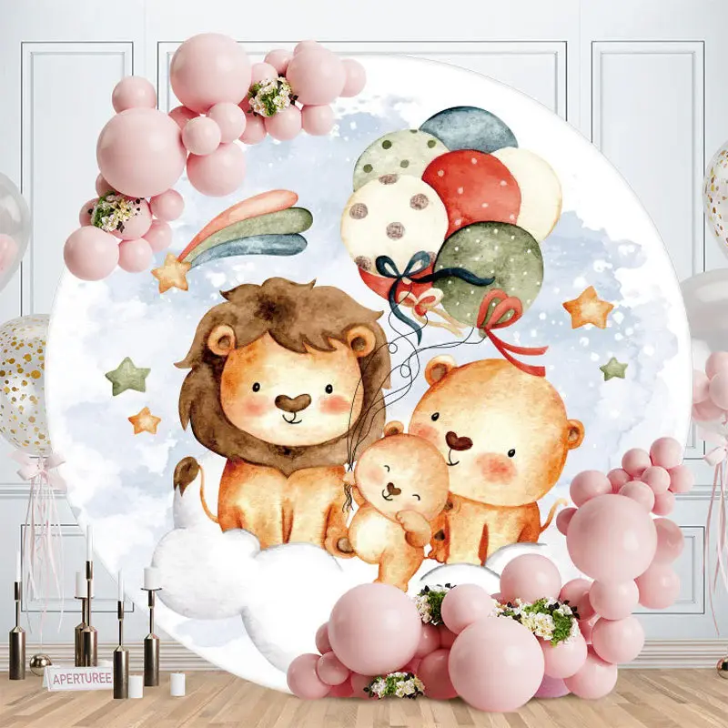 Aperturee Animals And Balloons Circle Baby Shower Backdrop