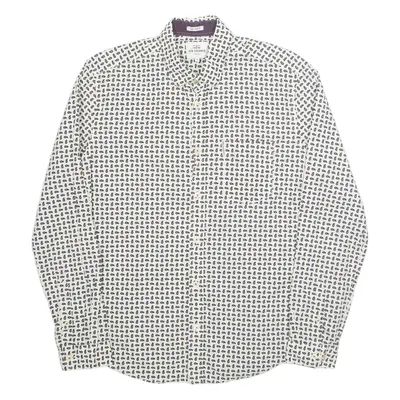 BEN SHERMAN Slim Fit Mens Shirt Cream Paisley Long Sleeve M