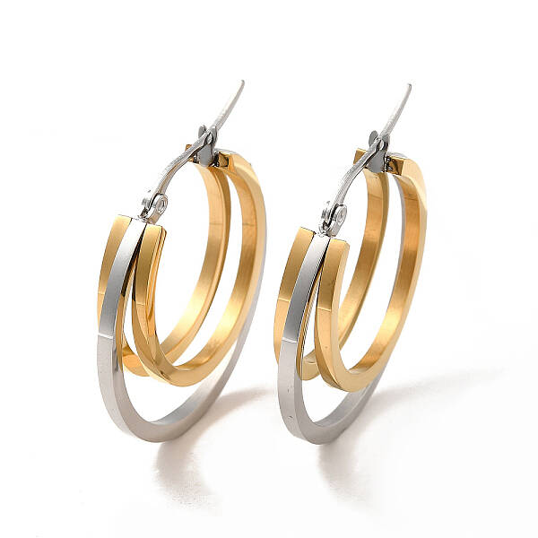 Two Tone 304 Stainless Steel Triple Circle Hoop Earrings for Women