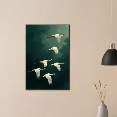 Grace in Flight - Cranes Soaring Through Twilight