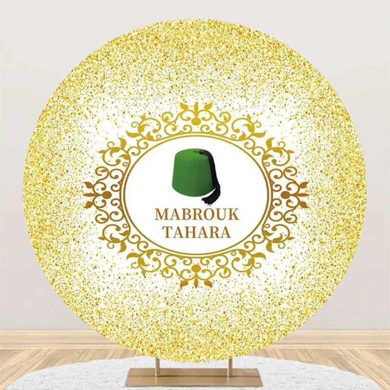 Gold Glitter Green Hat Mabrouk Tahara Round Backdrop