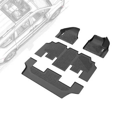 OEDRO Floor Mats for 2017-2024 Chrysler Pacifica (No Hybrid Models), Unique Black TPE All-Weather Full Set Liners