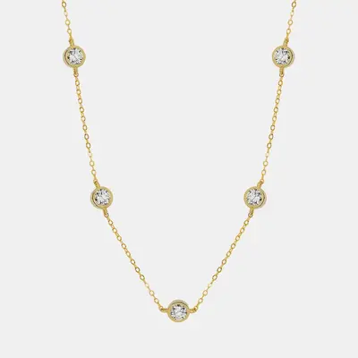 【196】Clear white and Yellow Colour Plated 5 Synthetic Moissanite Necklace
