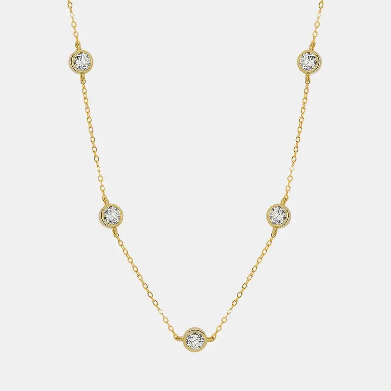 【196】Clear white and Yellow Colour Plated 5 Synthetic Moissanite Necklace