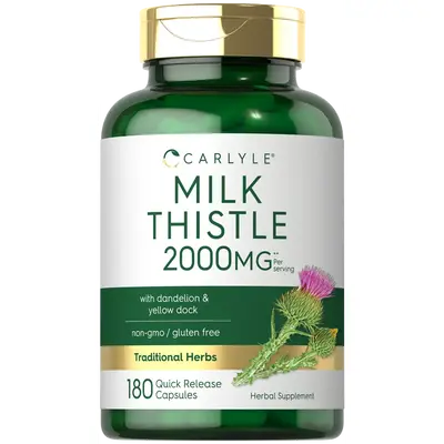 Carlyle Milk Thistle 2000mg | 180 Capsules | with Dandelion & Yellow Dock | Non-GMO, Gluten Free