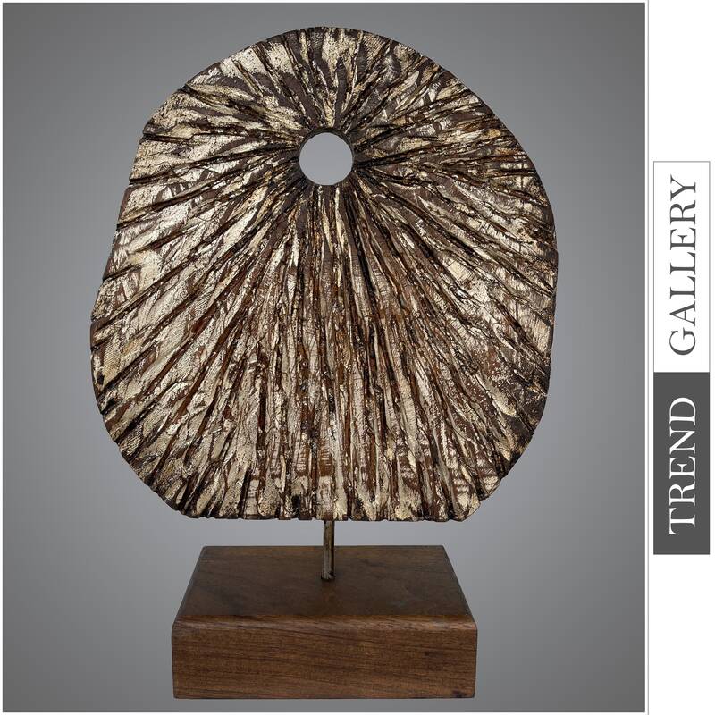 Original Brown Oval Wood Sculpture Creative Desktop Art Abstract Ribbed Table Figurine for Home Decor | ACCUMULATION 16"...