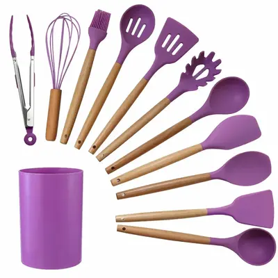 Silicone Kitchen Cooking Utensil Set with Storage Box, 12pcs Heat Resistant Non Stick Cookware Set, Silicone Spatula Set, Kit...
